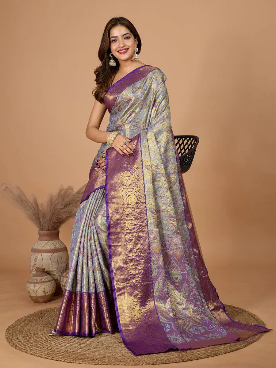 Violet Semi Silk Saree With Blouse Piece - EZBER
