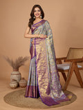 Violet Semi Silk Saree With Blouse Piece - EZBER