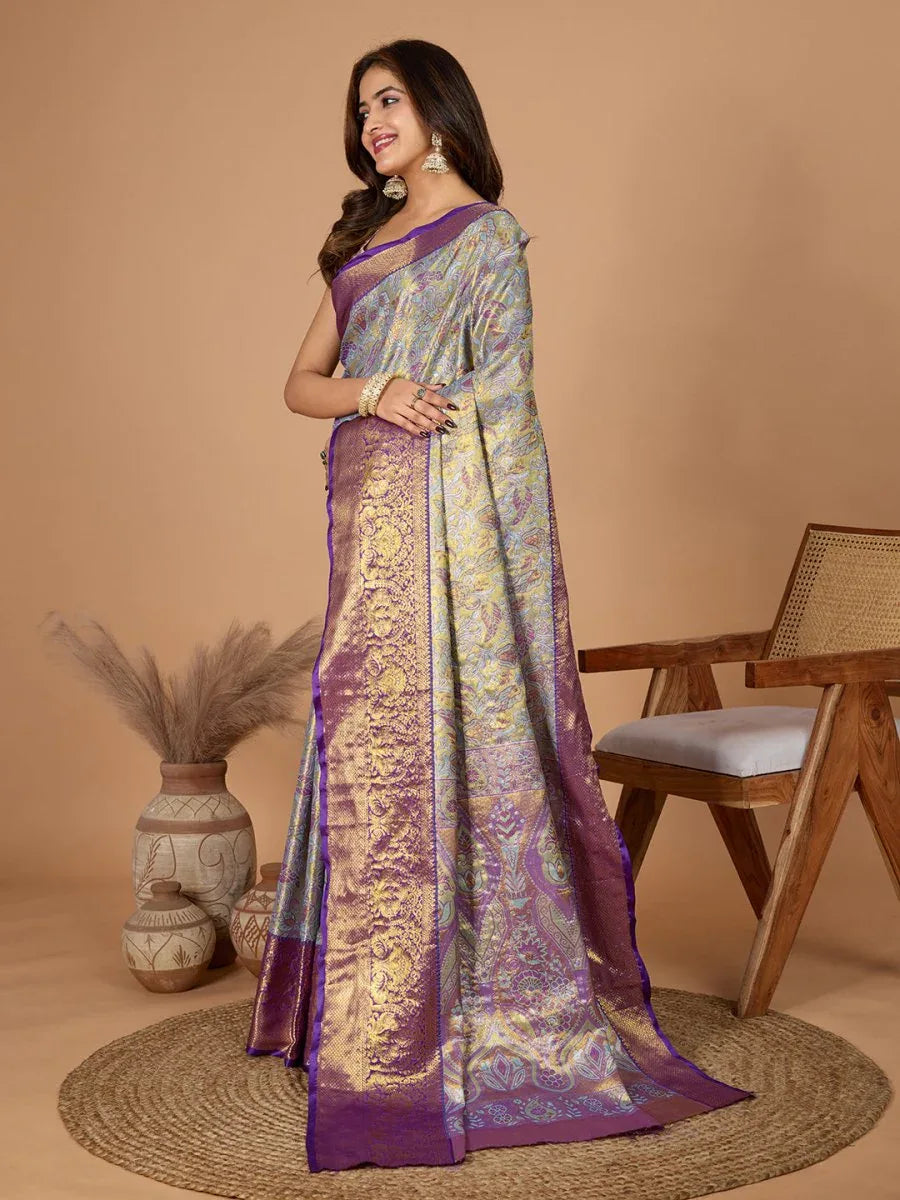 Violet Semi Silk Saree With Blouse Piece - EZBER