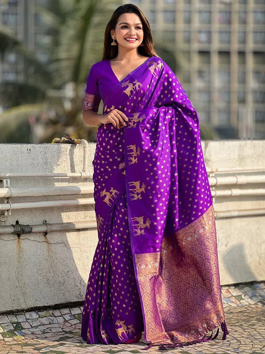 Purple silk Saree with Blouse Piece - EZBER
