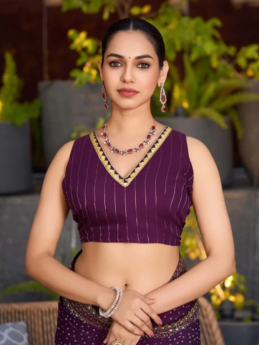 Violet Silk Saree With Blouse Piece - EZBER