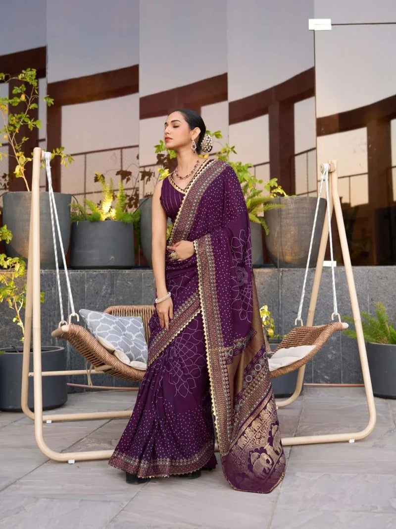 Violet Silk Saree With Blouse Piece - EZBER