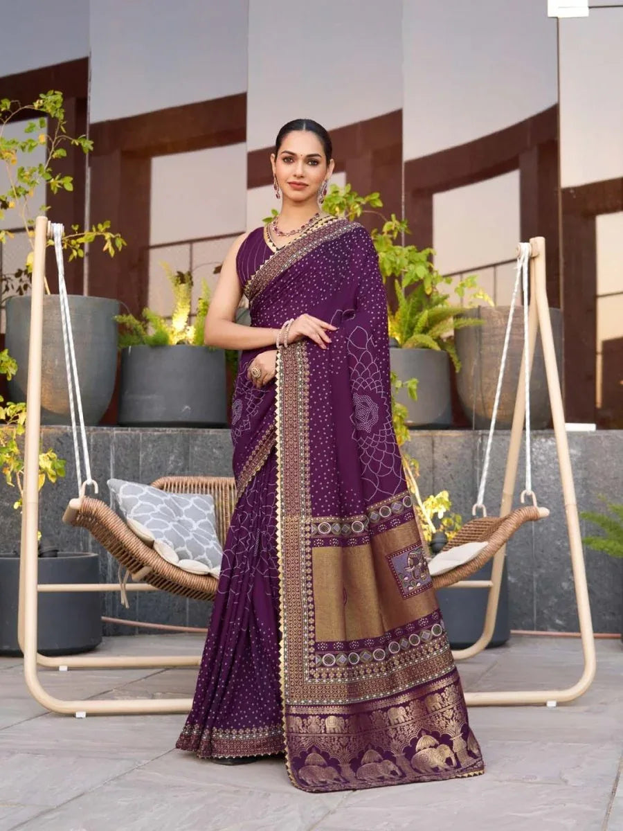 Violet Silk Saree With Blouse Piece - EZBER