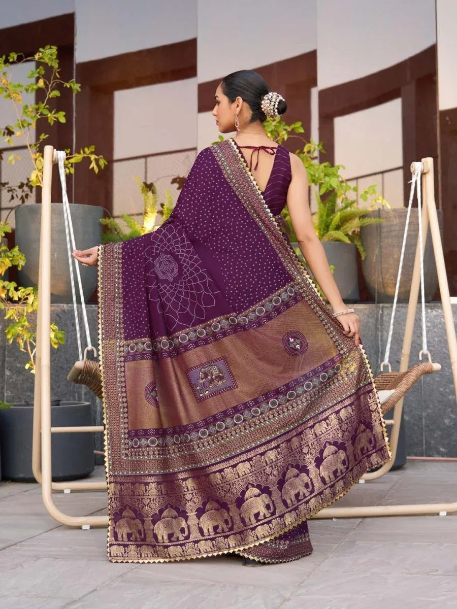 Violet Silk Saree With Blouse Piece - EZBER