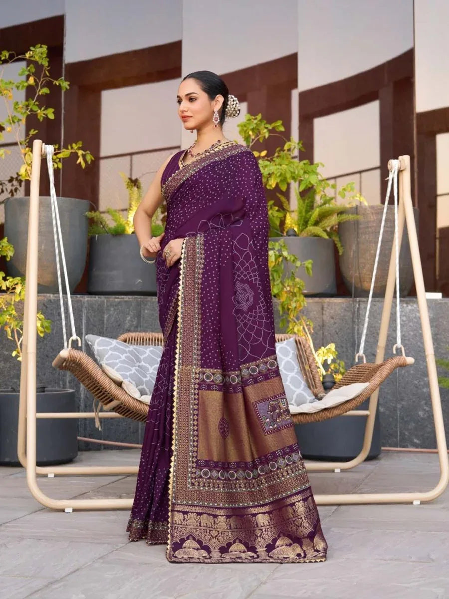 Violet Silk Saree With Blouse Piece - EZBER