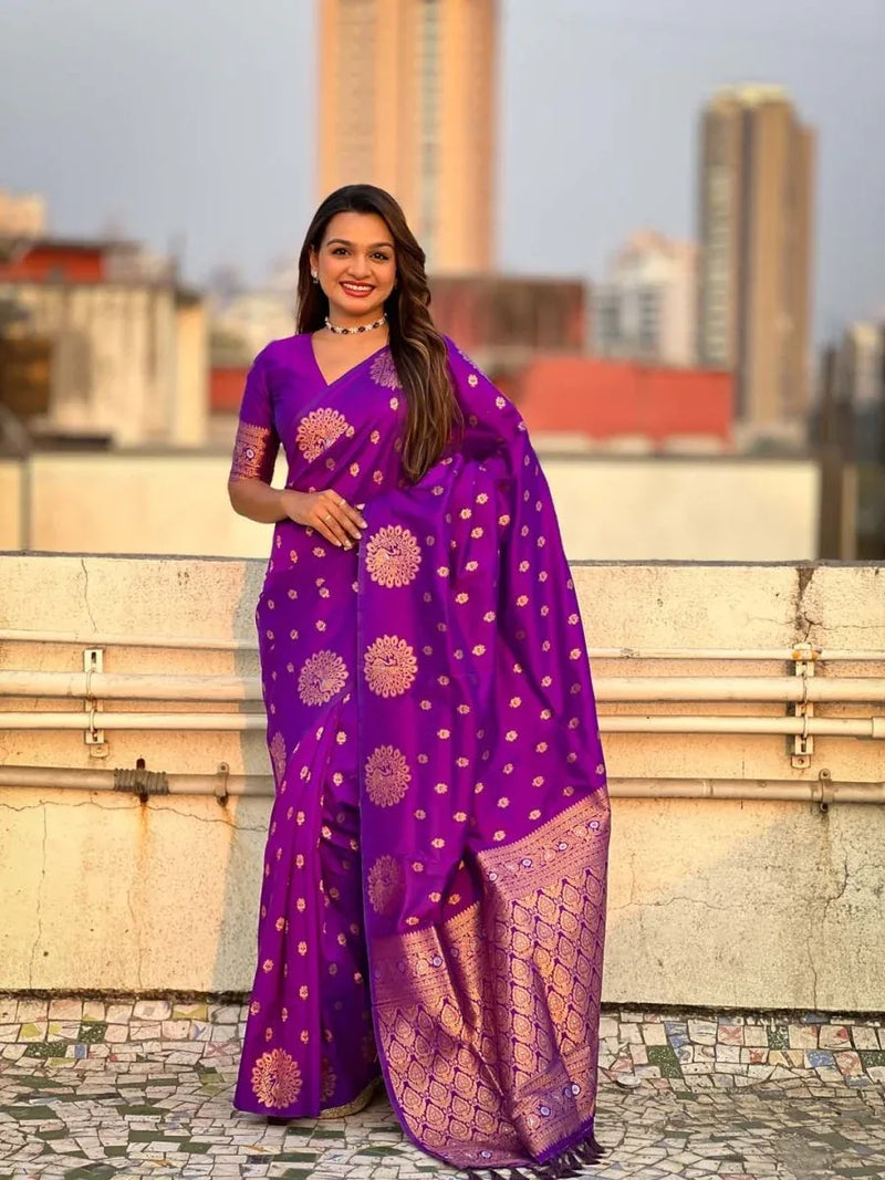 Violet Soft silk Saree With Blouse Piece - EZBER