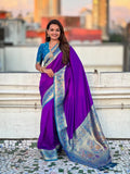 Violet Soft Silk Saree With Blouse Piece - EZBER
