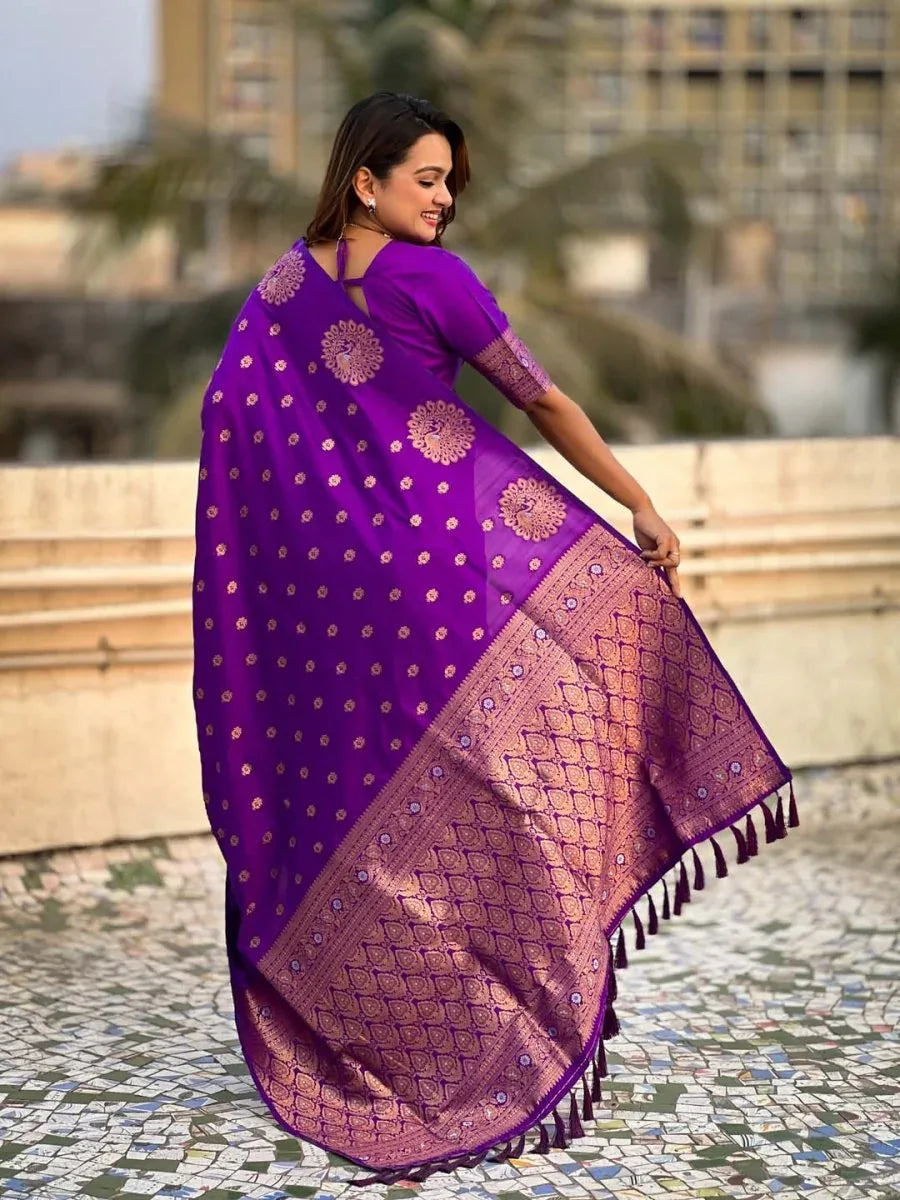 Violet Soft silk Saree With Blouse Piece - EZBER