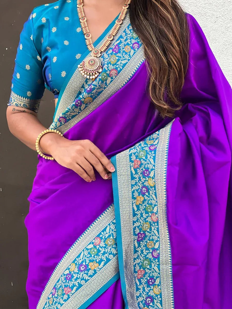 Violet Soft Silk Saree With Blouse Piece - EZBER