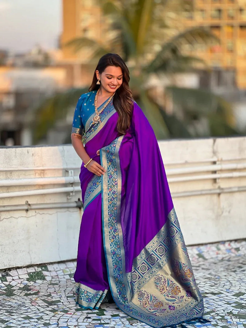 Violet Soft Silk Saree With Blouse Piece - EZBER