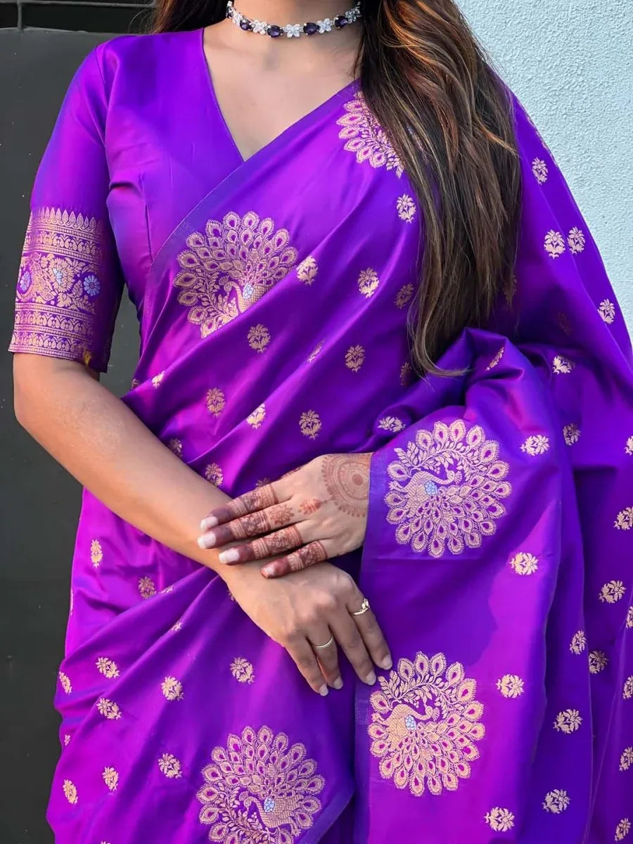 Violet Soft silk Saree With Blouse Piece - EZBER