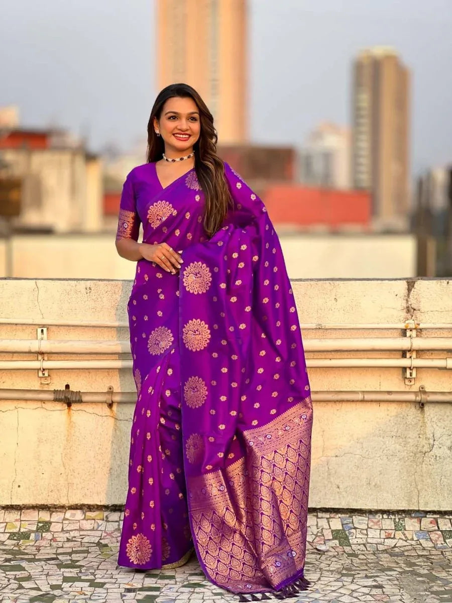 Violet Soft silk Saree With Blouse Piece - EZBER