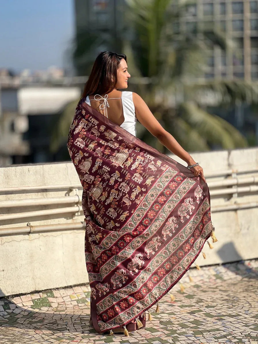 Violet Tussar Silk Saree With Blouse Piece - EZBER