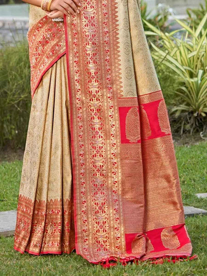 White Banarasi Silk Brocade Saree | EZB SI04 BWGAU1005