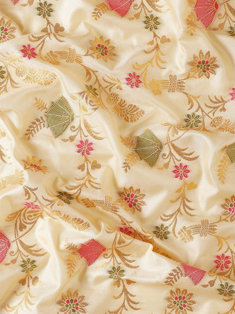 White Banarasi Silk Saree With Blouse Piece - EZBER