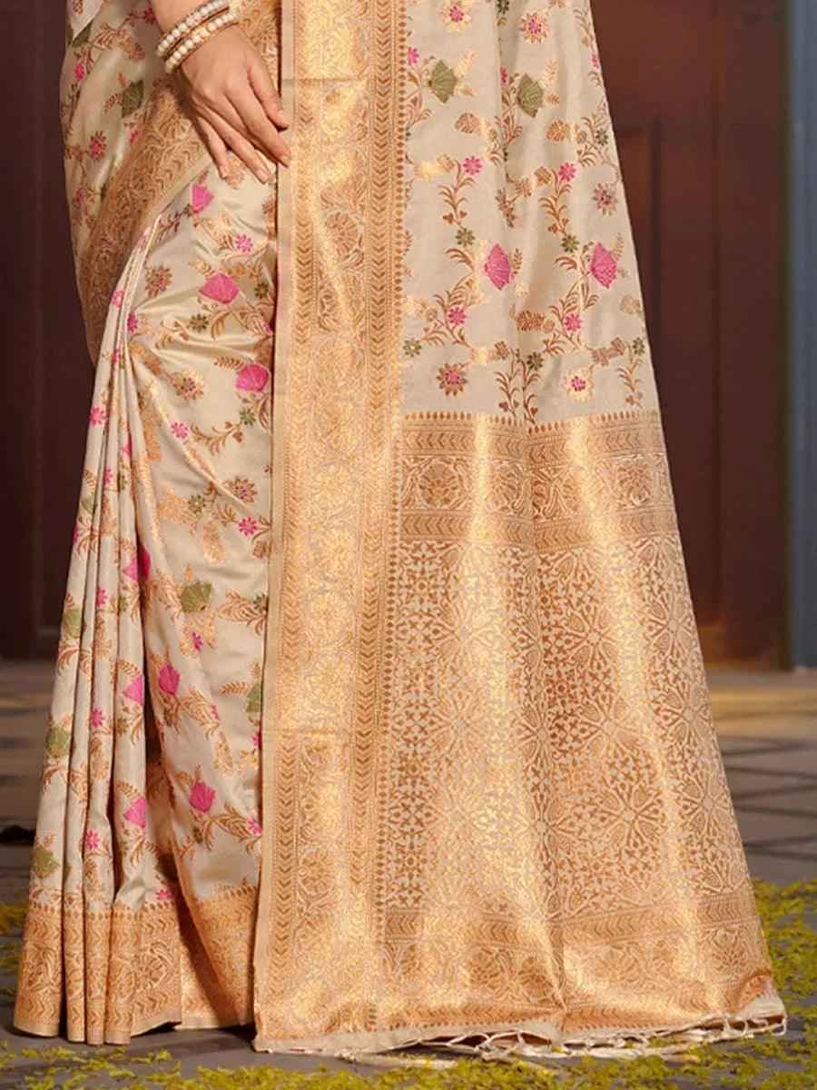 White Banarasi Silk Brocade Saree | EZB SI04 ASSWA1003
