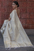 White Kanjivaram Saree - EZBER