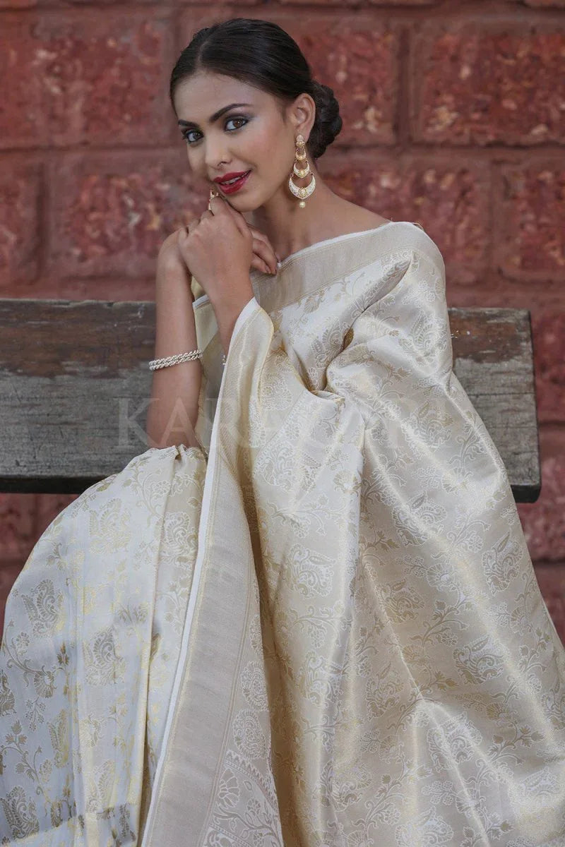 White Kanjivaram Saree - EZBER