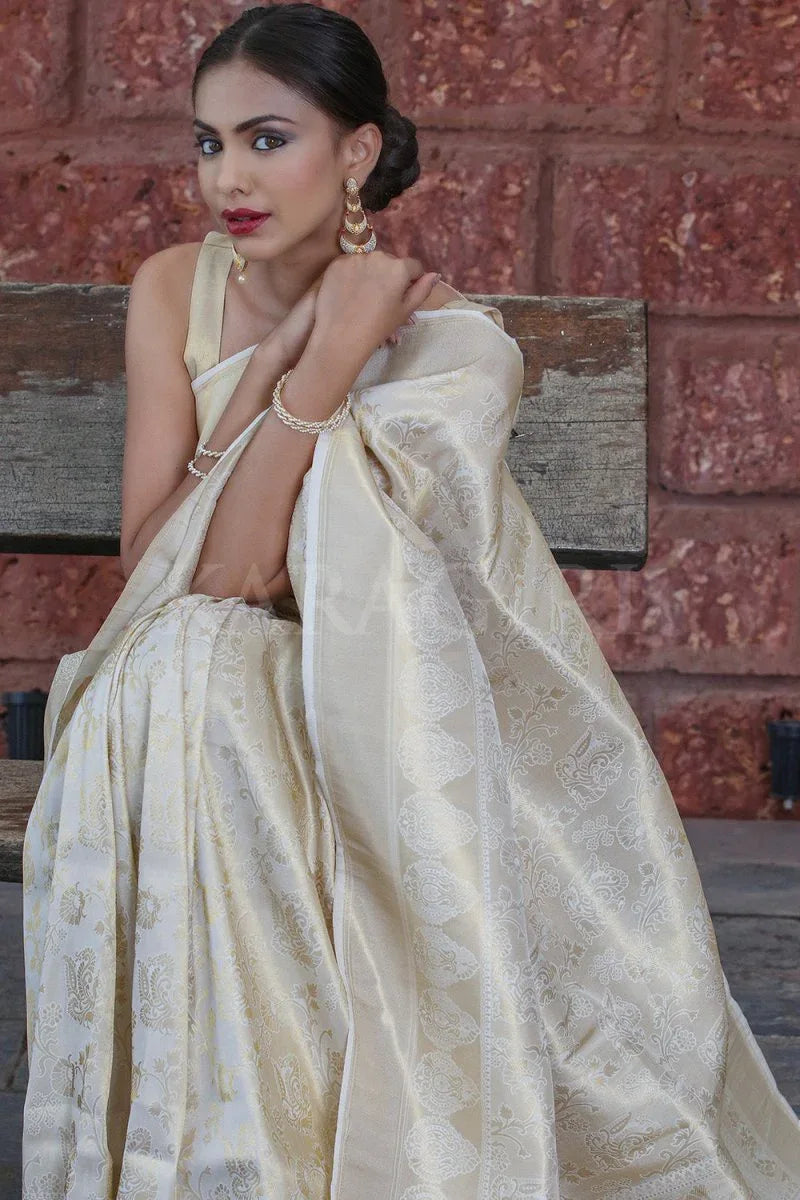 White Kanjivaram Saree - EZBER
