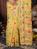 White Linen Cotton Brocade Saree | EZB SI04 ASGUL2005 - EZBER