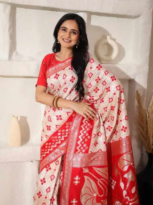 White Linen Cotton Saree With Blouse Piece - EZBER