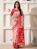 White Linen Cotton Saree With Blouse Piece - EZBER