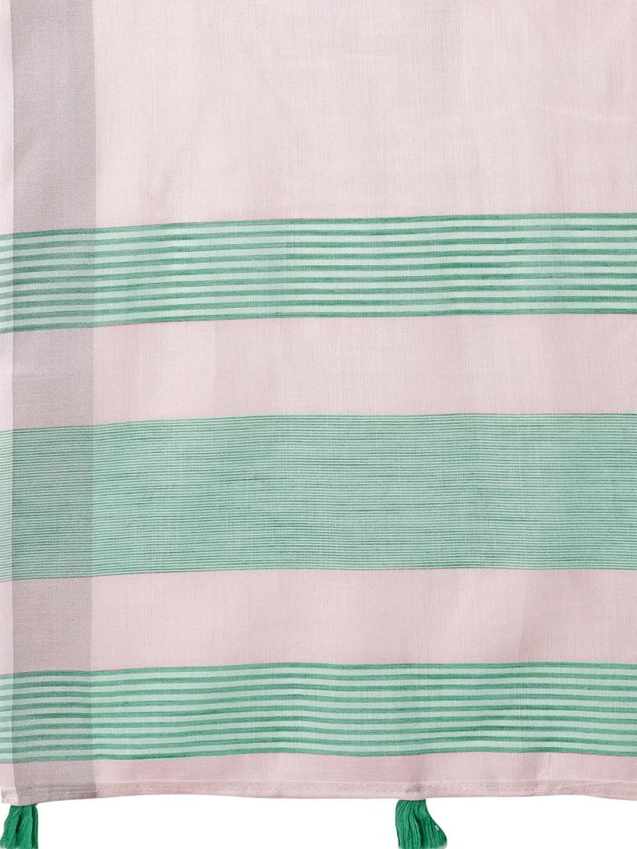 White Linen Cotton Saree With Blouse Piece - EZBER