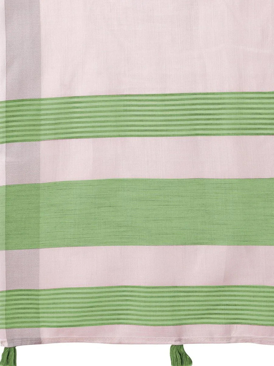 White Linen Cotton Saree With Blouse Piece - EZBER