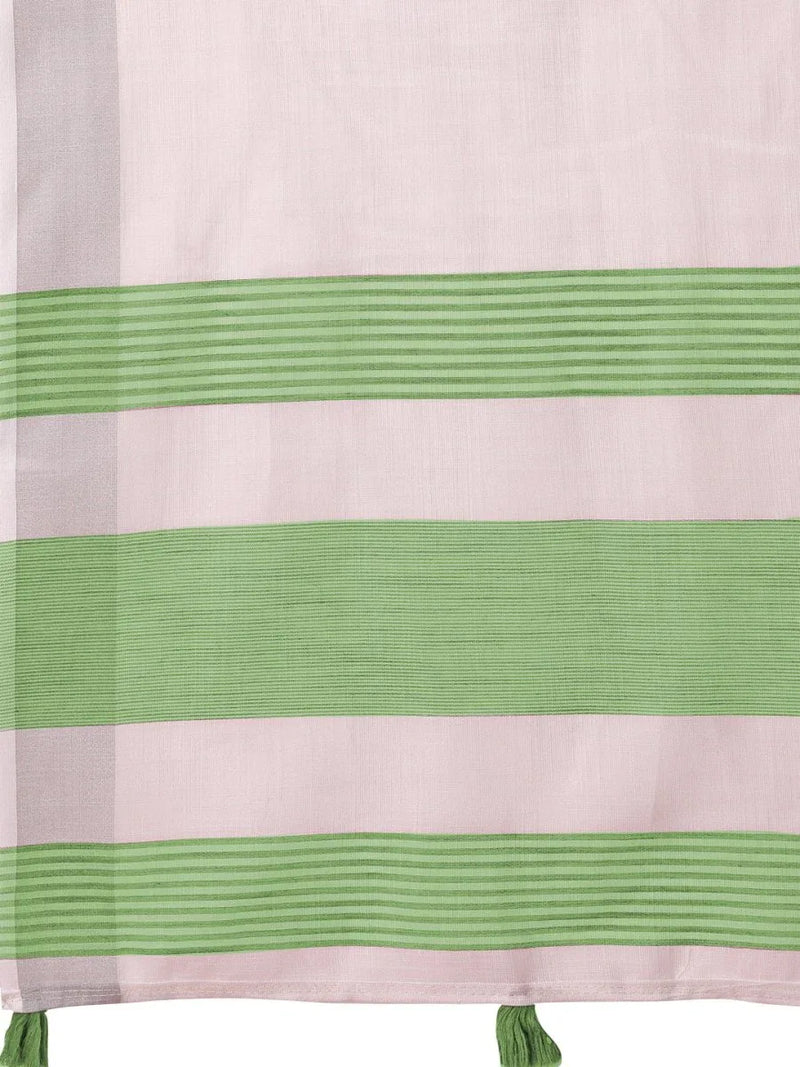 White Linen Cotton Saree With Blouse Piece - EZBER