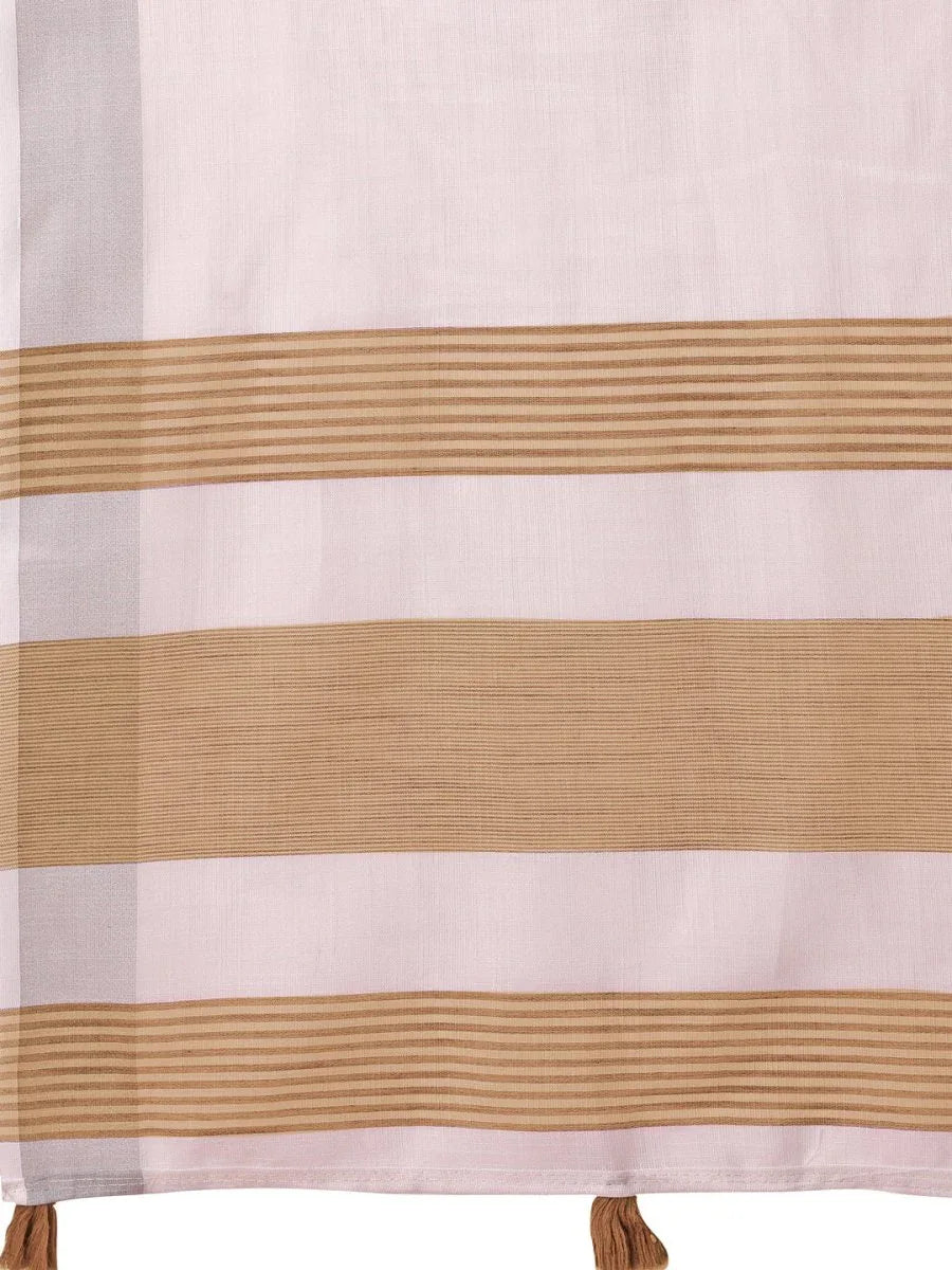 White Linen Cotton Saree With Blouse Piece - EZBER