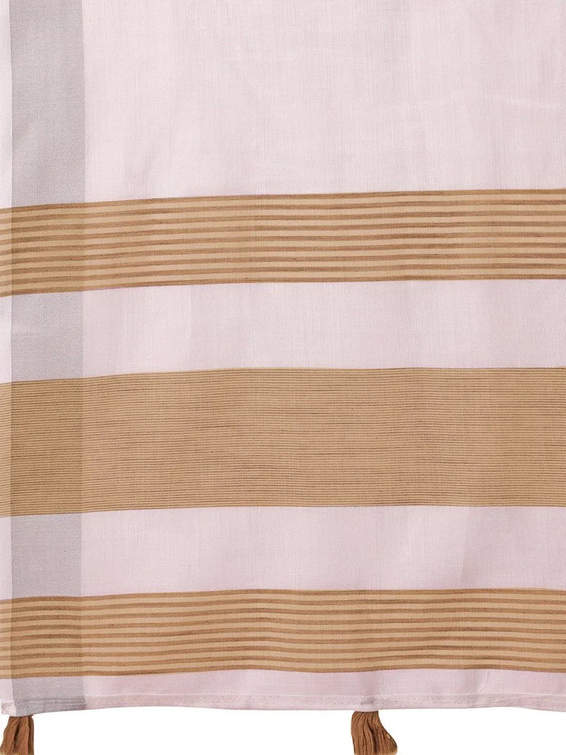 White Linen Cotton Saree With Blouse Piece - EZBER