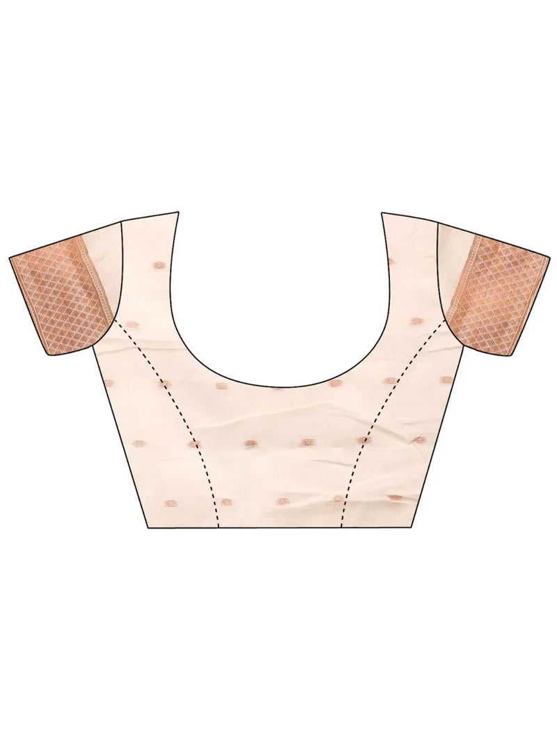 White Linen Cotton Saree With Blouse Piece - EZBER