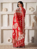 White Linen Cotton Saree With Blouse Piece - EZBER