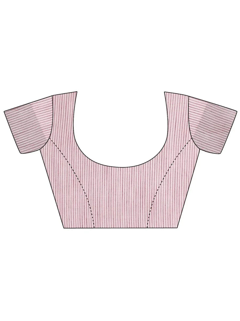 White Linen Cotton Saree With Blouse Piece - EZBER