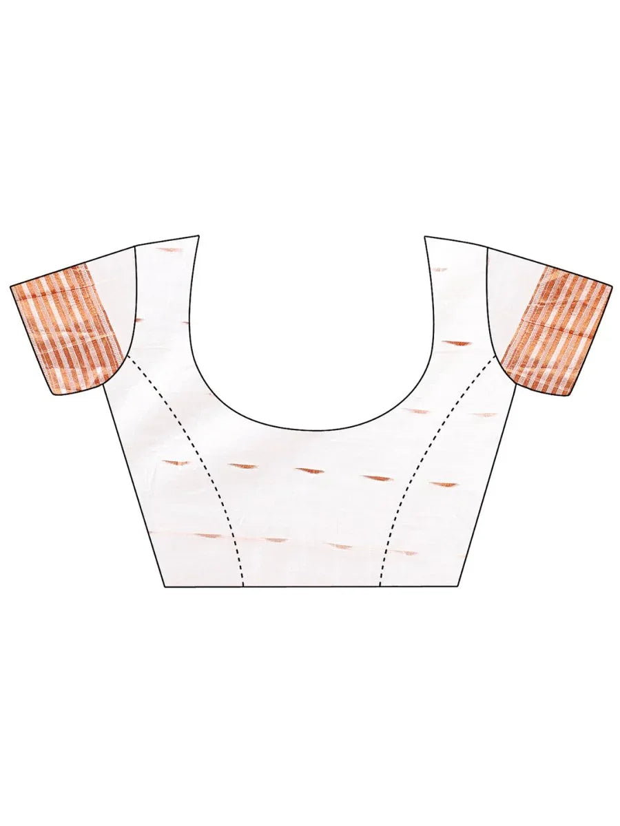 White Linen Cotton Saree With Blouse Piece - EZBER