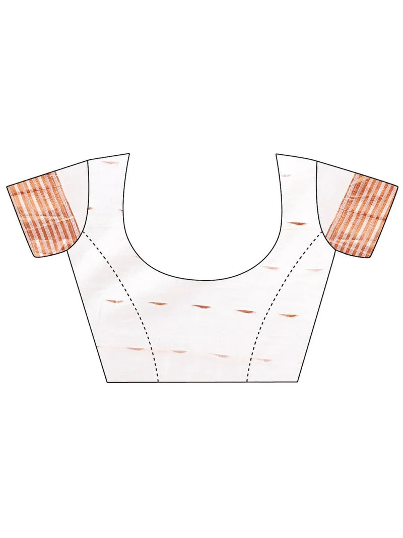 White Linen Cotton Saree With Blouse Piece - EZBER