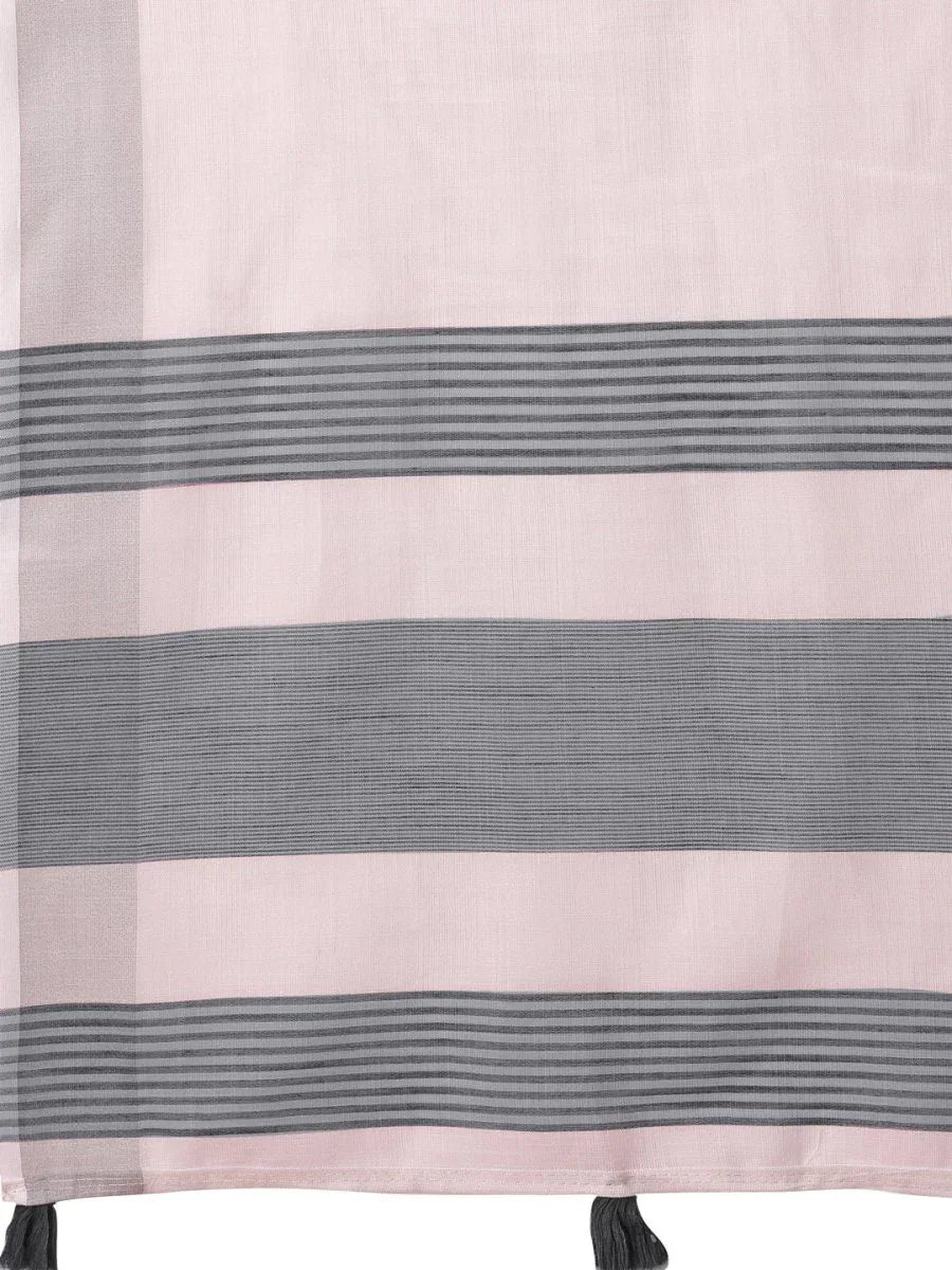 White Linen Cotton Saree With Blouse Piece - EZBER