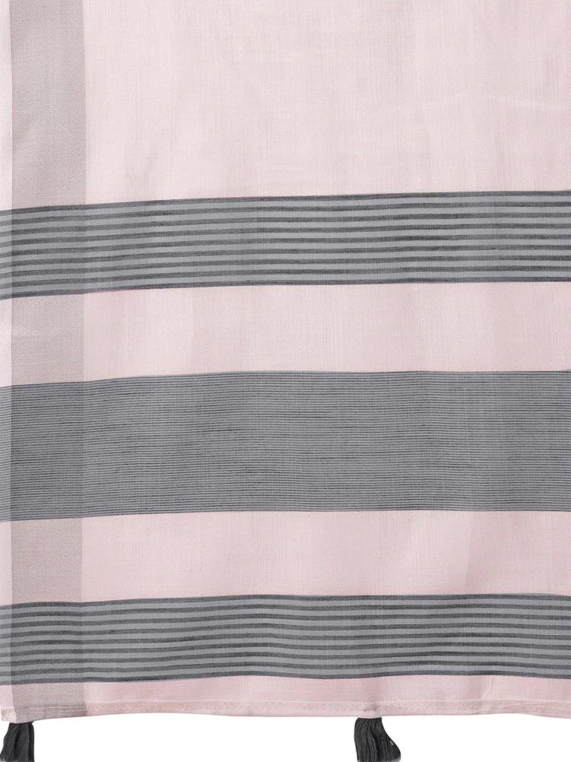 White Linen Cotton Saree With Blouse Piece - EZBER