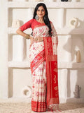 White Linen Cotton Saree With Blouse Piece - EZBER