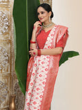 White Linen Cotton Saree With Blouse Piece - EZBER