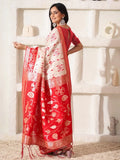 White Linen Cotton Saree With Blouse Piece - EZBER