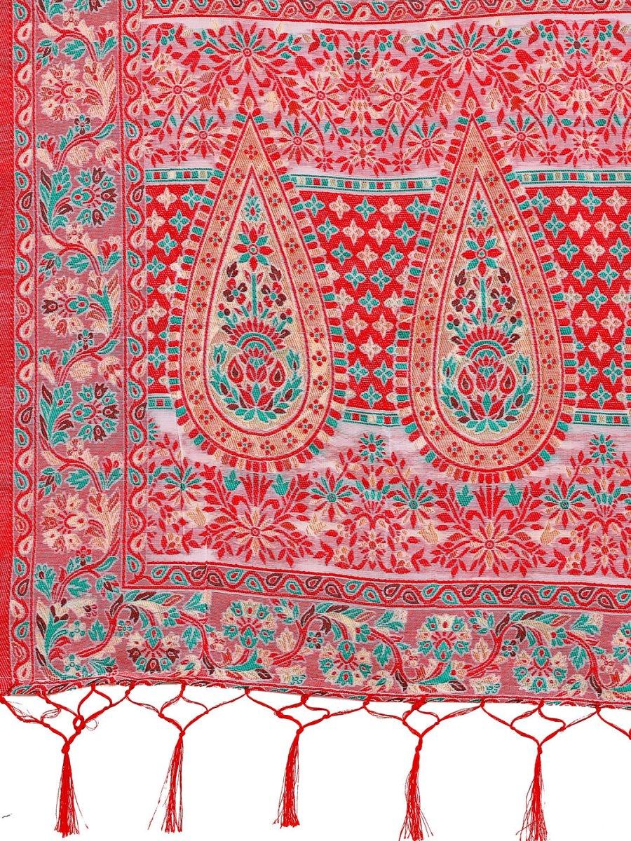 White Pashmina Cotton Saree With Blouse Piece - EZBER