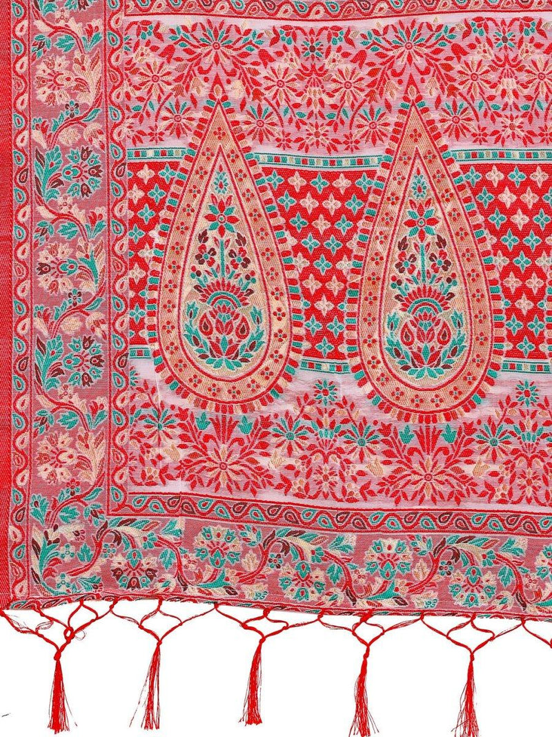 White Pashmina Cotton Saree With Blouse Piece - EZBER