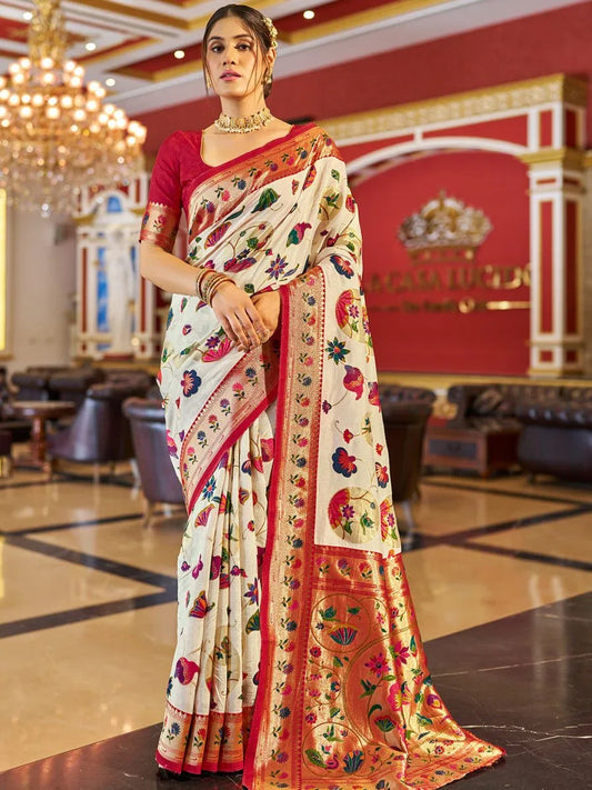 White Pure Viscose Saree With Blouse Piece - EZBER