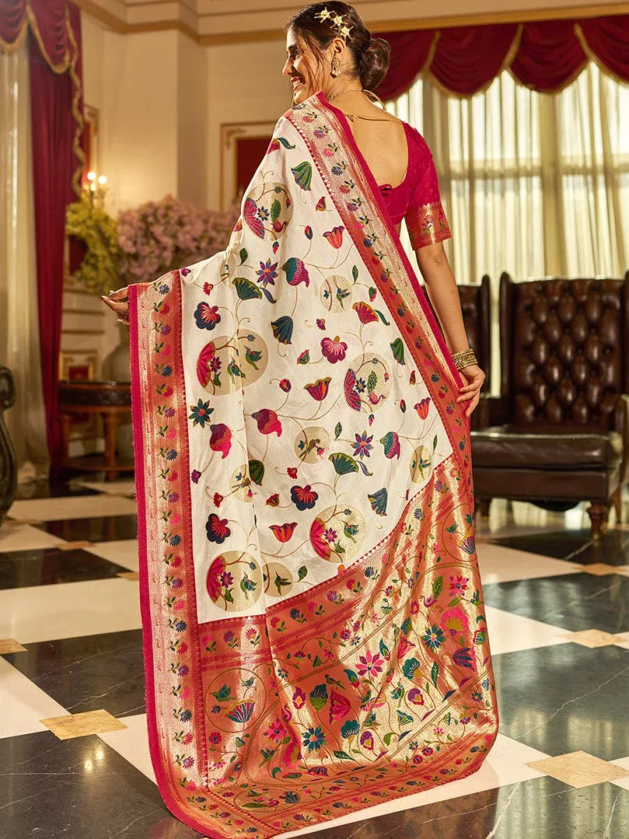 White Pure Viscose Saree With Blouse Piece - EZBER