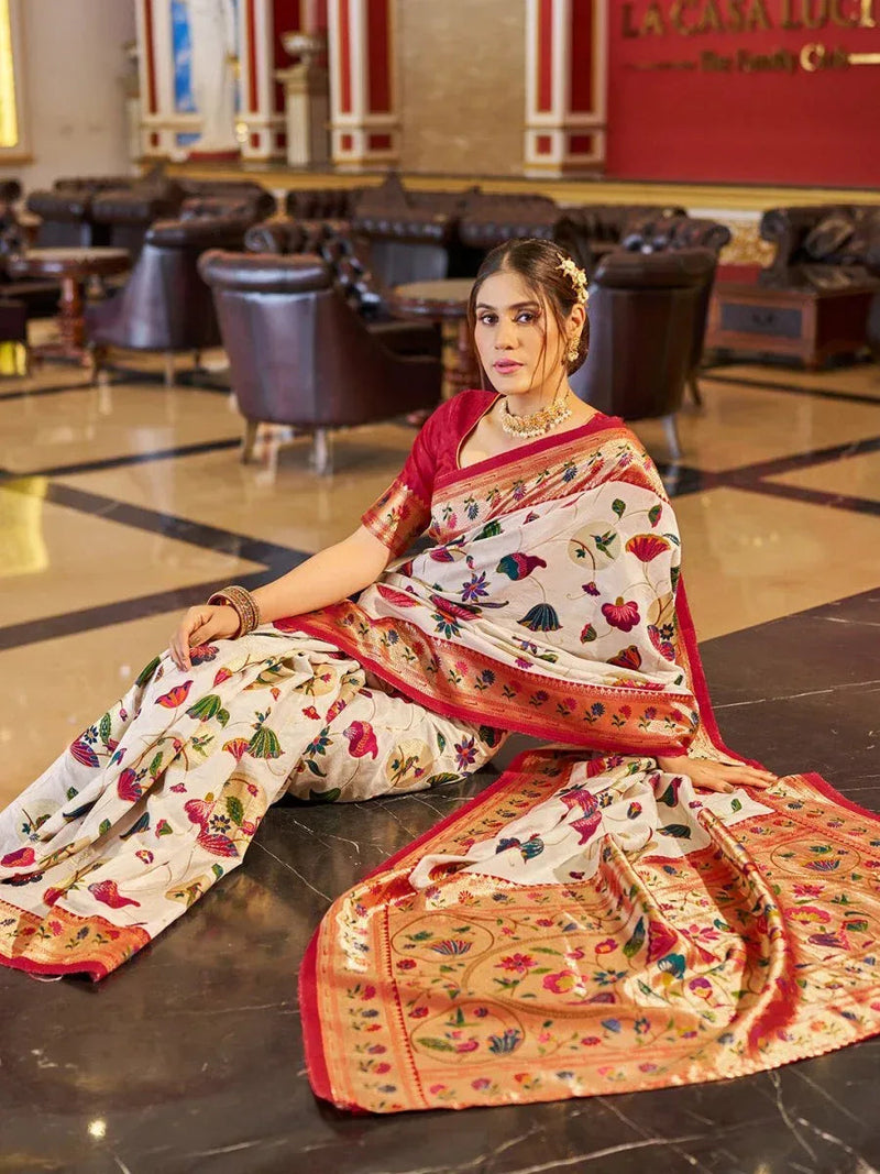 White Modal Saree with Blouse Piece  | EZBER