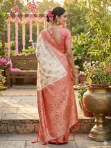 White Silk Blend Brocade Saree | EZB SI04 SURAS1003
