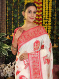 White Silk Saree With Blouse Piece - EZBER
