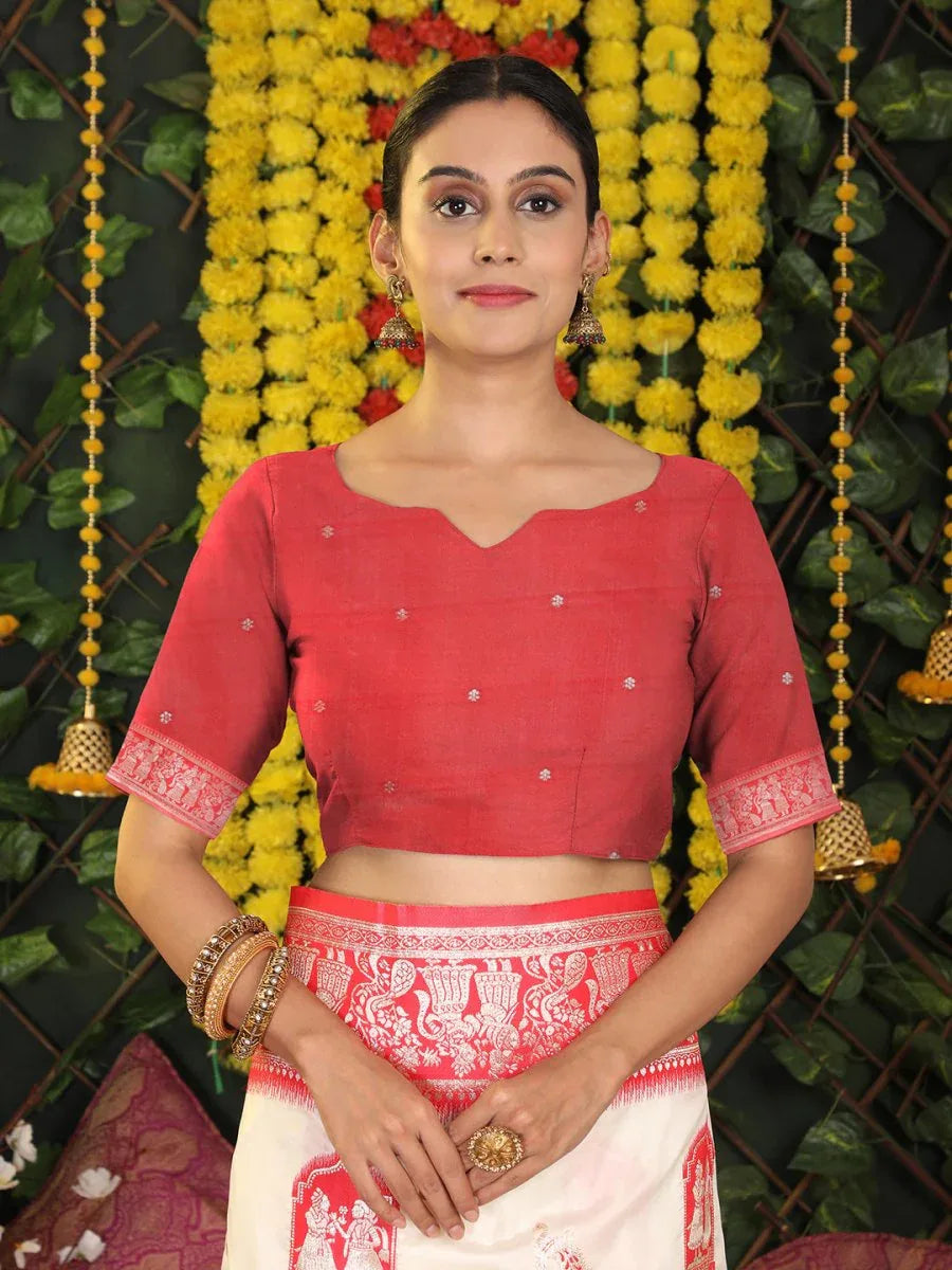 White Silk Saree With Blouse Piece - EZBER