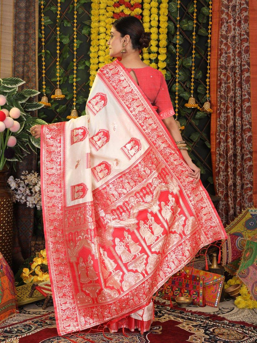 White Silk Saree With Blouse Piece - EZBER